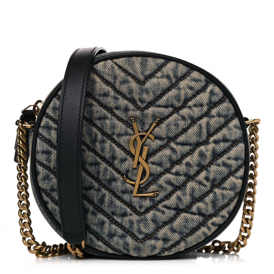 SAINT LAURENT Denim Quilted Monogram Round Crossbody Bag