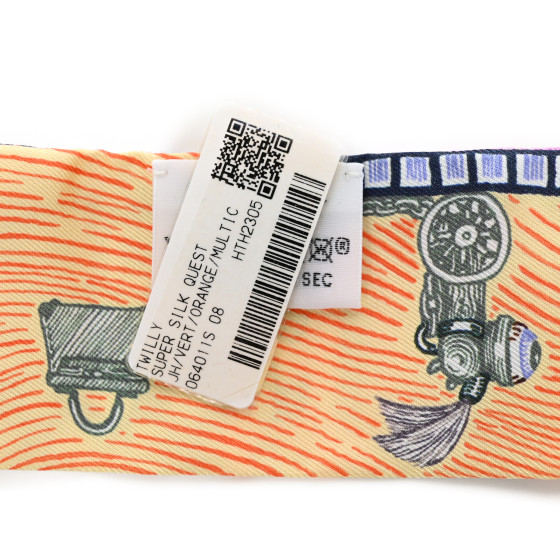 HERMES Silk Super Silk Quest Twilly Vert Orange Multicolor
