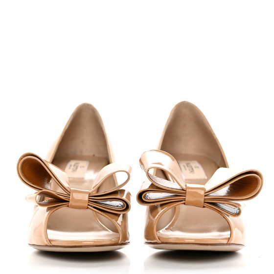 VALENTINO GARAVANI Patent Couture Bow Peep Toe Low Heel
