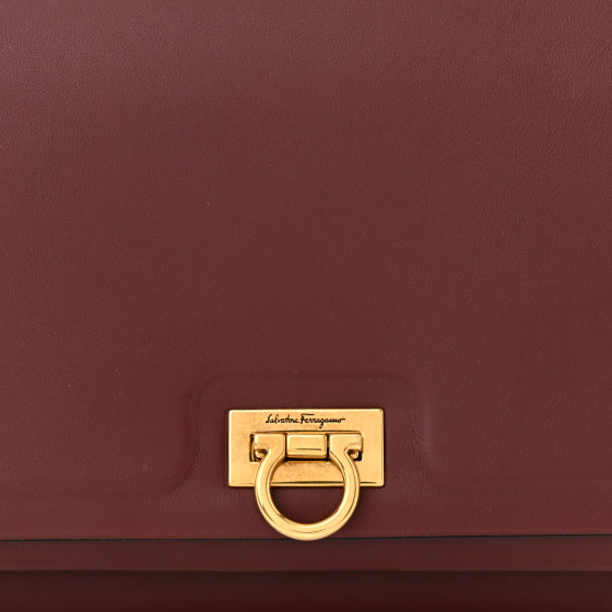 SALVATORE FERRAGAMO Calfskin Trifolio Flap Bag Burgundy