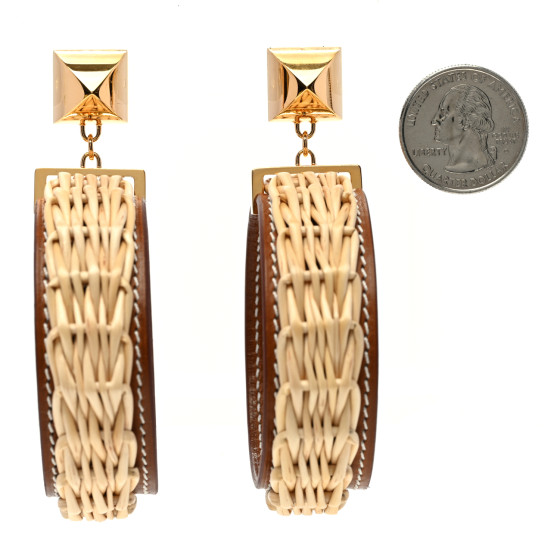 HERMES Wicker Swift Medor Picnic Earrings GM Gold 1356532