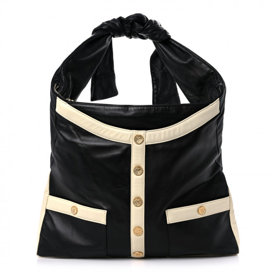 CHANEL Lambskin Large Girl Bag Black Beige 1104135 FASHIONPHILE