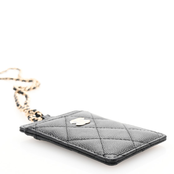 CHANEL Caviar Quilted Card Holder On Chain Black 1693355