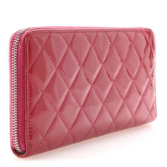 CHANEL Patent Quilted Brilliant Zip Around Wallet Pink