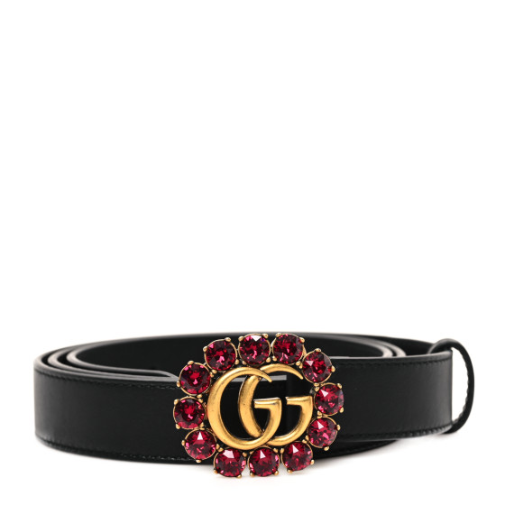 GUCCI クリスタルバックル ブラックベルト GUCCI Calfskin Crystal Double G 30mm Belt 95 38 Black