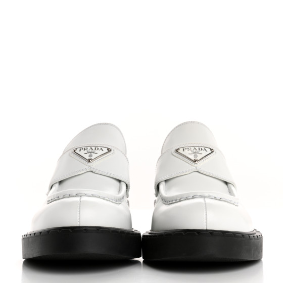 PRADA サテンタイ PRADA Brushed Calfskin Metal Triangle Logo 20mm Loafers 39.5