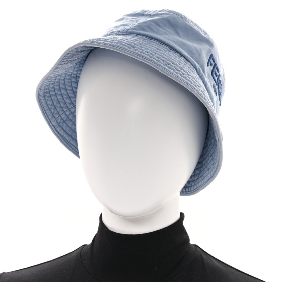 FENDI Woven Fabric Logo Bucket Hat M Celeste 1696955