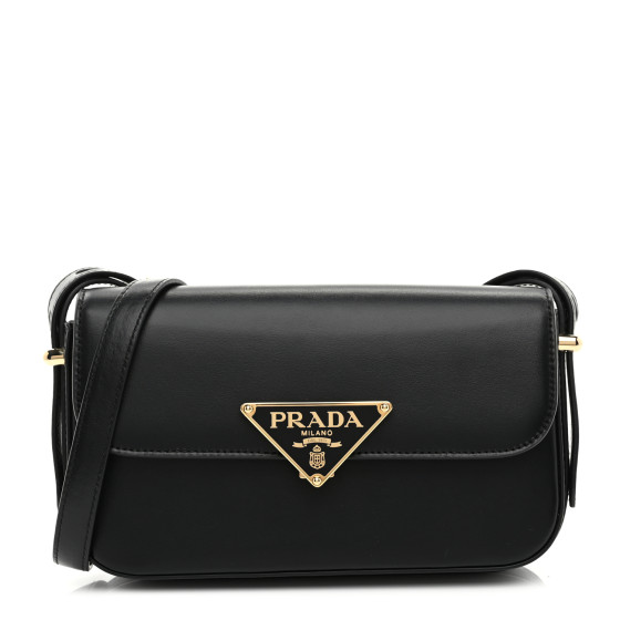 PRADA Soft Calfskin Metal Triangle Logo Flap Shoulder Bag