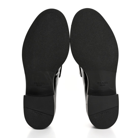 PRADA Vernice Metal Triangle Logo 50mm Loafers 39.5 Black