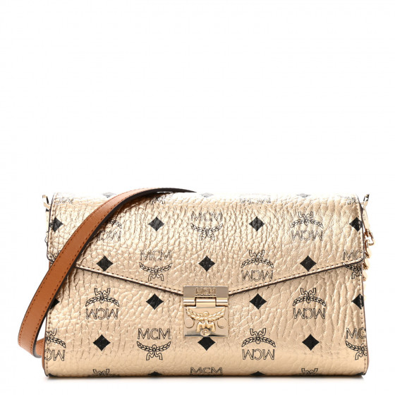 MCM Metallic Visetos Medium Millie Crossbody Bag Berlin Gold