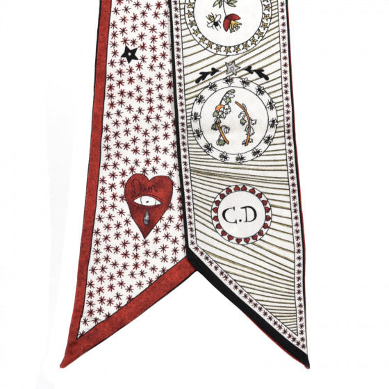CHRISTIAN DIOR Silk Le Soleil Tarot Mitzah Scarf Off White