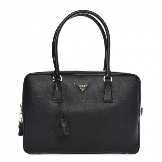 PRADA Saffiano Travel Briefcase Black 331034 FASHIONPHILE