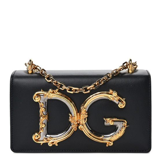 【関税込み】Dolce&Gabbana ブラック 'DG' Girls Phone バッグ DOLCE GABBANA Calfskin DG Girls Phone Shoulder Bag Black