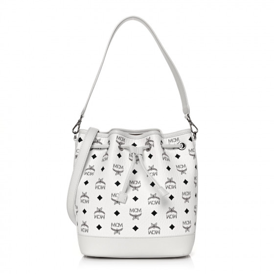MCM Visetos Medium Dessau Drawstring Bucket Bag White 1061559