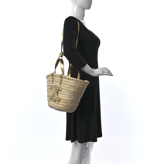 CELINE Raffia Calfskin Triomphe Teen Panier Gold 1234095
