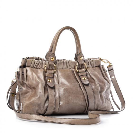 MIU MIU Vitello Lux Gathered Shopper Tote Juta 707163