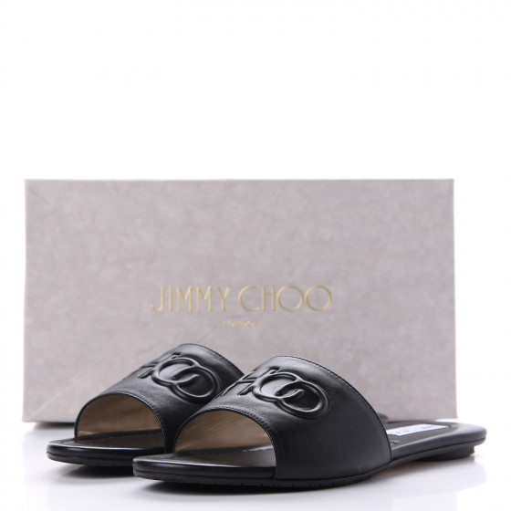 【セール】ジミーチュウ TIARET FLAT カーフレザーミュール 半額セール JIMMY CHOO TIARET FLAT LOGO LEATHER SANDAL (Jimmy