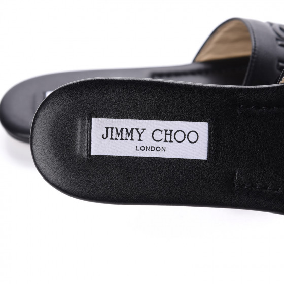 JIMMY CHOO Calfskin Tiaret Flat Sandals 39.5 Black 609283