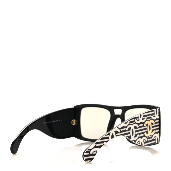 CHANEL Acetate CC Logo Square Sunglasses 71628 Black White