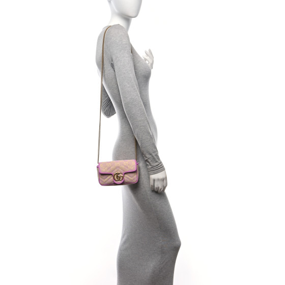 GUCCI Monogram Super Mini GG Marmont Shoulder Bag Lilac