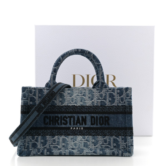 日本未入荷◆ストラップ付き Dior Oblique Book Tote mini bag CHRISTIAN DIOR Denim Oblique Mini Book Tote With Strap Blue