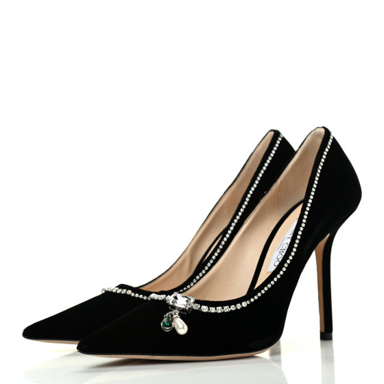 JIMMY CHOO Velvet Crystal Embellished Love 100 Pumps 41