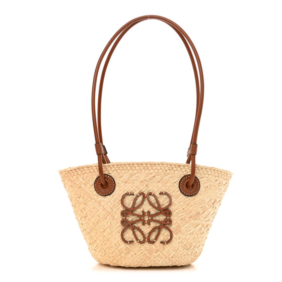 LOEWE Iraca Palm Calfskin Anagram Basket Bag Natural Tan