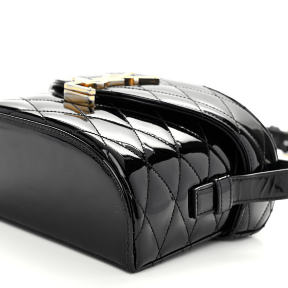 SAINT LAURENT Patent Matelasse Monogram June Box Bag Black
