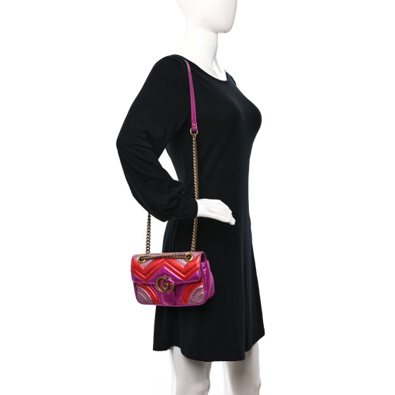 GUCCI Metallic Calfskin Matelasse Mini GG Marmont Shoulder