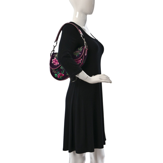 CHRISTIAN DIOR Embroidered Flowers Saddle Bag Purple 1237912