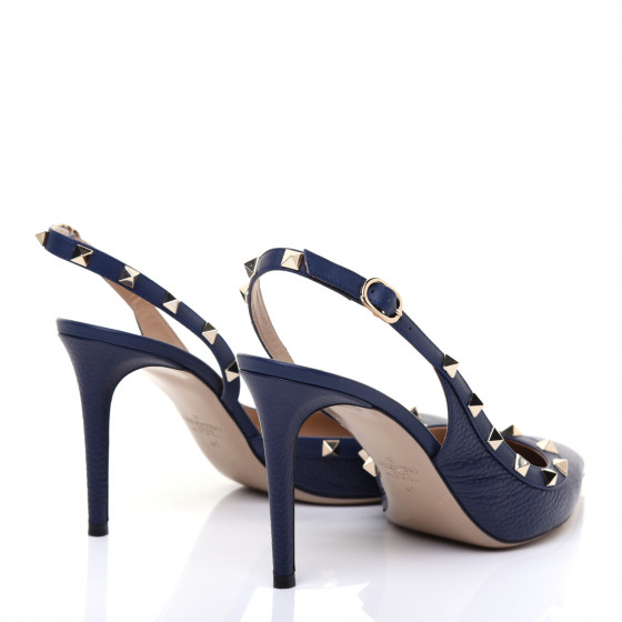 VALENTINO GARAVANI Pebbled Calfskin Rockstud Half D'Orsay
