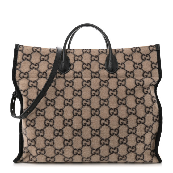 GUCCI Covered Wool GG Monogram Large Tote Bag Beige Ebony