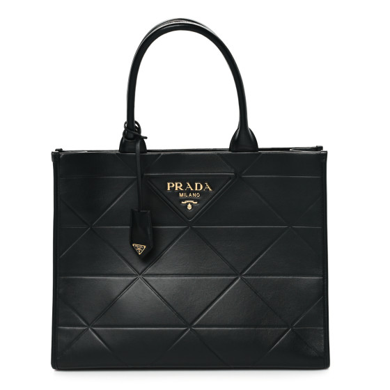 PRADA Soft Calfskin Triangolo Symbole Embossed Medium Tote