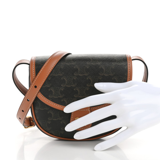 CELINE Canvas Calfskin Triomphe Mini Besace Tan 1390203
