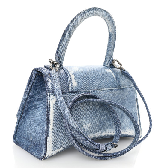 BALENCIAGA Nappa Denim Printed Small Hourglass Top Handle