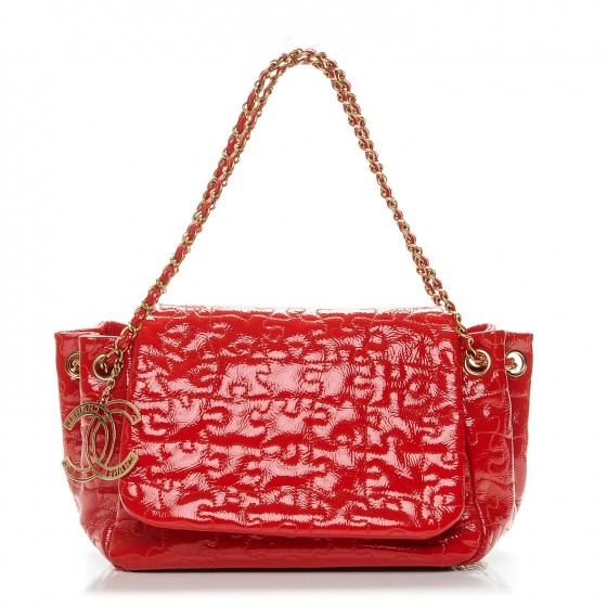 CHANEL Crackled Patent Puzzle Accordion Flap Bag Red 194889