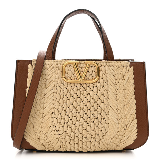 VALENTINO GARAVANI Raffia Calfskin Small Vlogo Signature