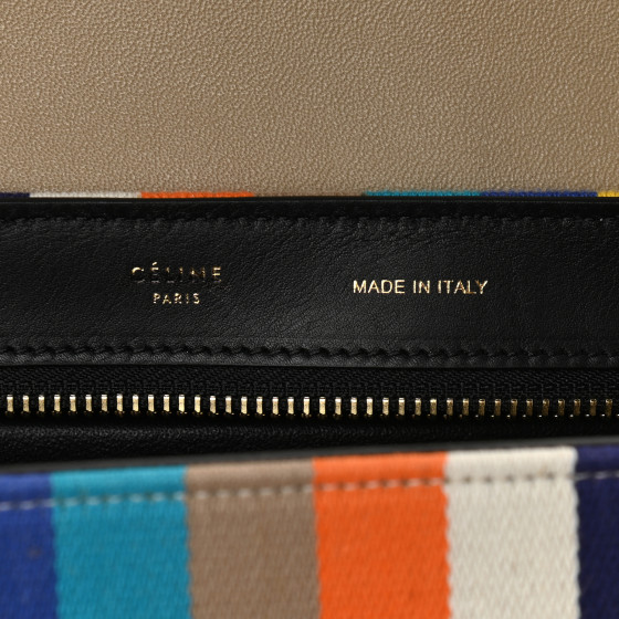 CELINE Smooth Calfskin Striped Canvas Small Trapeze