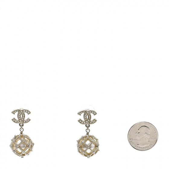 CHANEL Pearl Caged CC Drop Earrings Gold 665689 | FASHIONPHILE