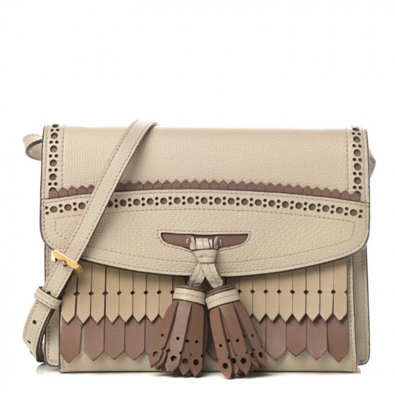 BURBERRY Grainy Calfskin Broguing Tassel Fringe Small Macken