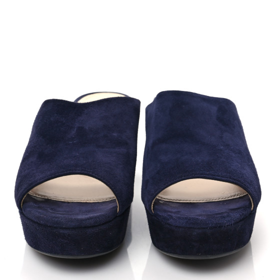 PRADA Camoscio Platform 65mm Slide Sandals 37.5 Blue 1242422