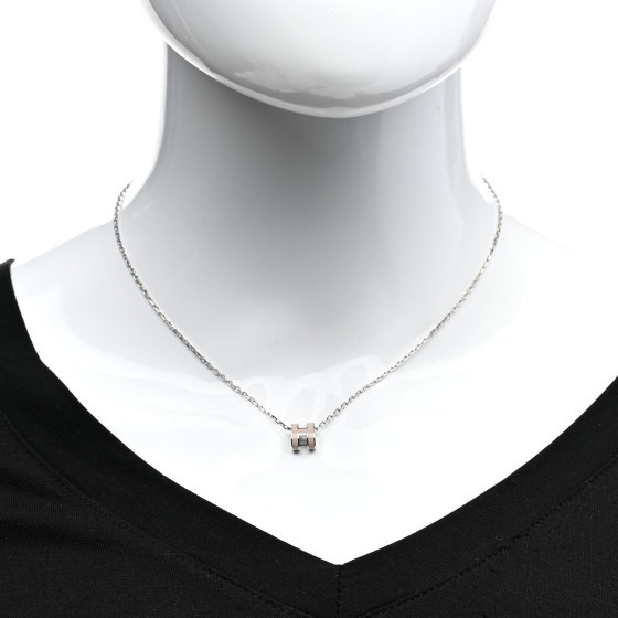 HERMES Palladium Mini Pop H Pendant Necklace Marron Glace