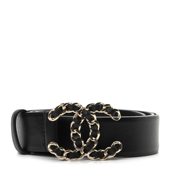 CHANEL Lambskin CC Chain Belt 80 32 Black 753704