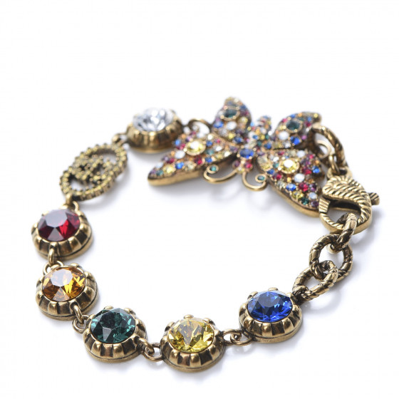 【保障できる】 GUCCI Crystal 648062 Multicolor Gold Aged Bracelet Butterfly 小物