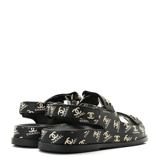 コロン★シャネルリボン CHANEL Rubber CC Dad Sandals 39 Black 889372 | FASHIONPHILE