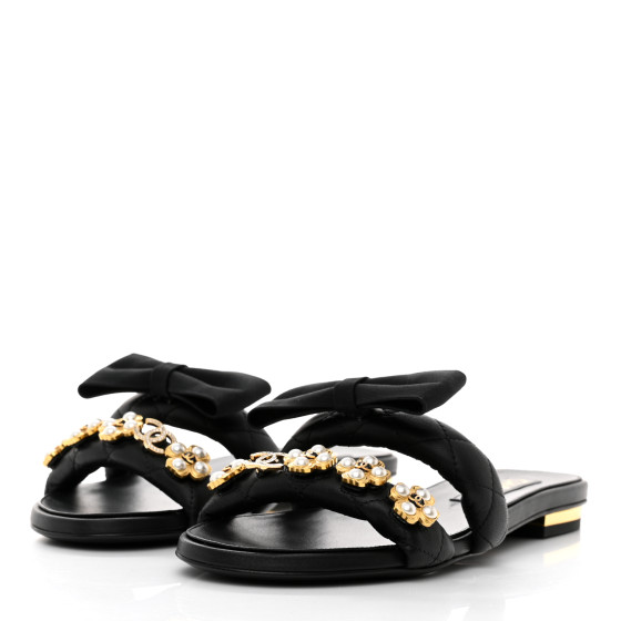 靴 CHANEL Black suede bow mules Chanel Vintage Black Pointed Toe Bow Mules – Amarcord