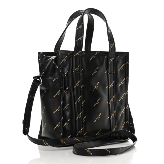 【関税&送料込み】Balenciaga Handbags BALENCIAGA Calfskin Allover Logo XS Bazar Shopper Tote Black