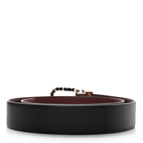 洗練を極める一本【CHANEL】Calfskin Belt Black Burgundy Belt - Calfskin & metal, black, burgundy & silver — Fashion