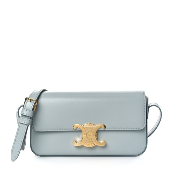 CELINE Shiny Calfskin Triomphe Shoulder Bag Soft Blue 1218764