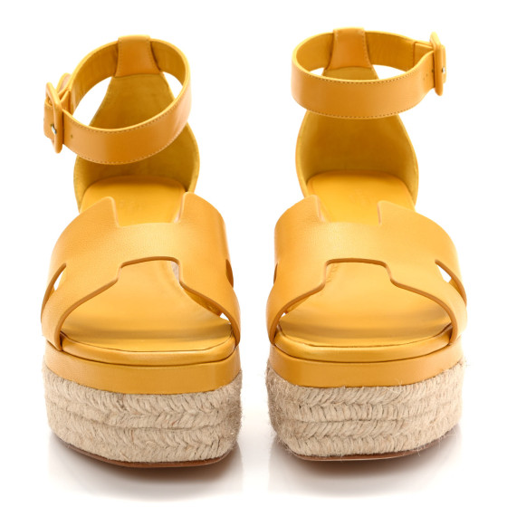 エルメス HERMES Goatskin Elda Espadrille Wedge Sandals 39 White